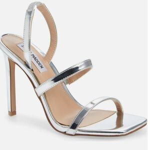 NEW Steve Madden Gracey Women silver sandal high heels shiny wedding NIB